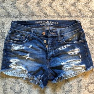 Tribal pockets, distressed denim shorts
